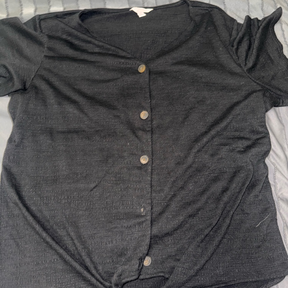 Weatherproof Black Button-Front Crop Top